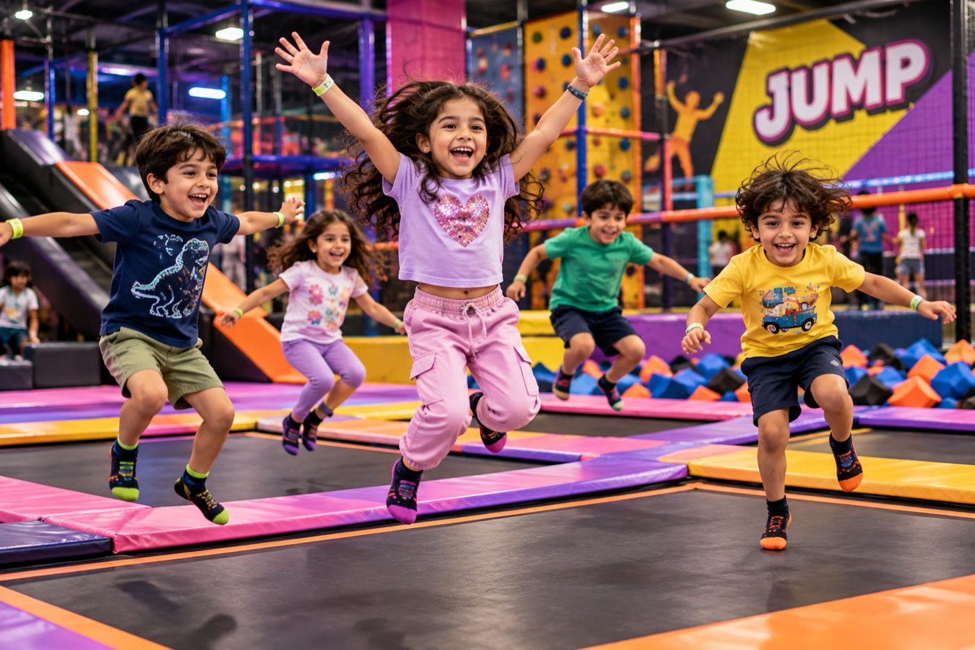 Kids jumping at a trampoline park